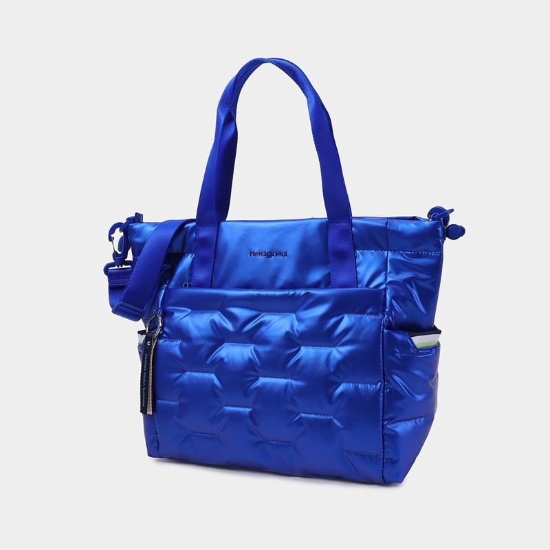 Blue Women's Hedgren Puffer Tote Bags | PZQ42100QK