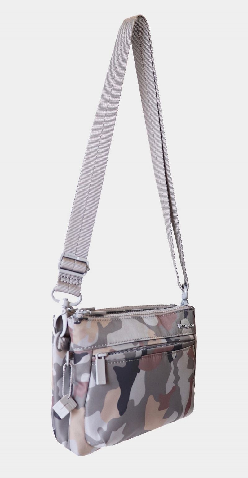 Grey Camo Women's Hedgren Rain Sustainably Made Crossbody Bags | MFU1317XF