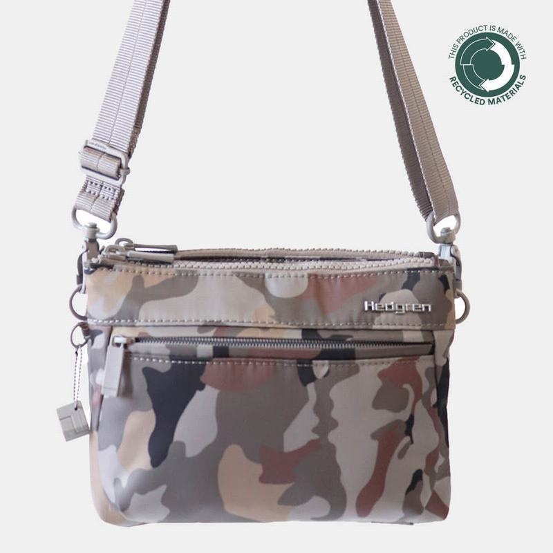 Grey Camo Women\'s Hedgren Rain Sustainably Made Crossbody Bags | MFU1317XF