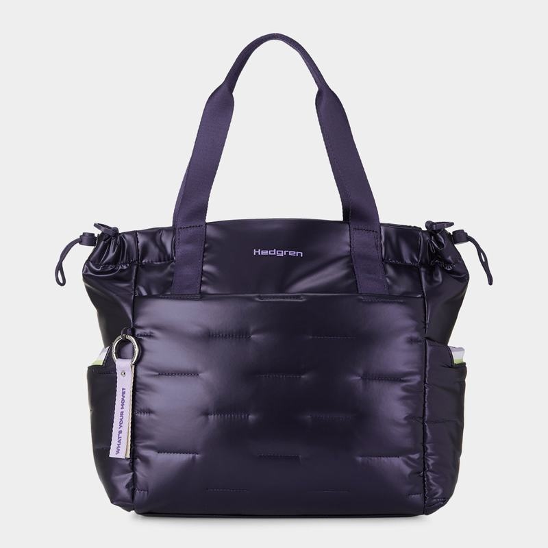 Purple Deep Blue Women's Hedgren Puffer Tote Bags | TRK7933ZM