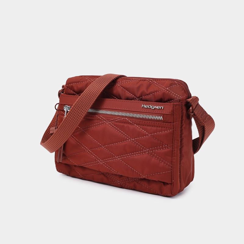 Red Brown Women's Hedgren Quilted Eye Rfid Shoulder Bags | OQF334TU