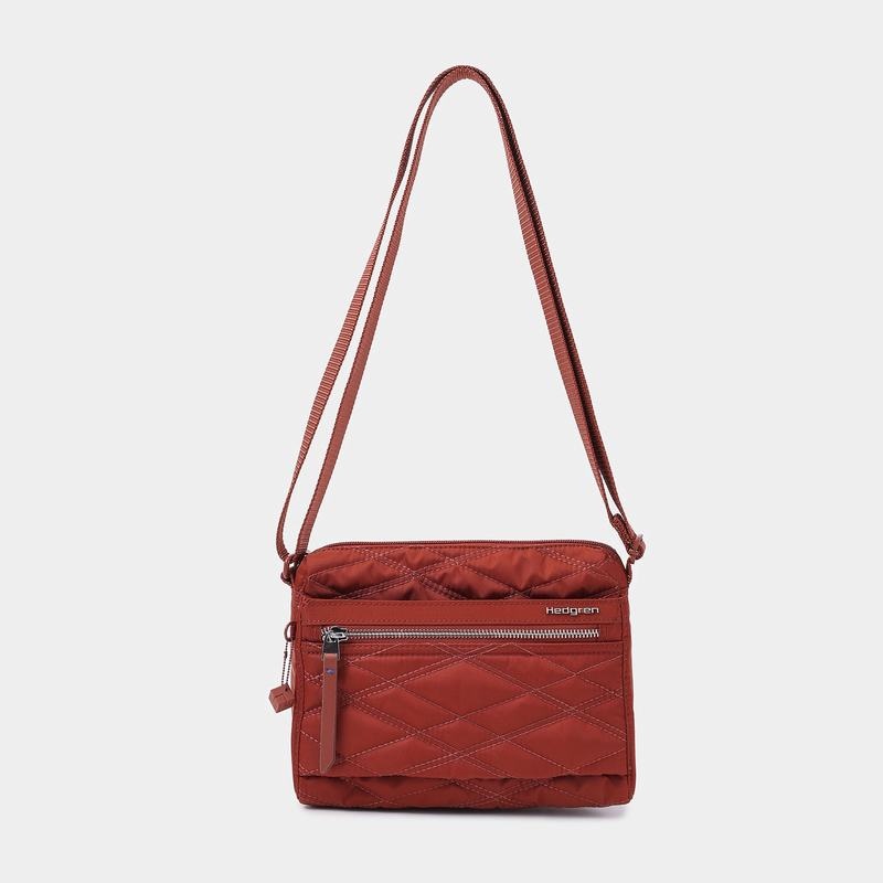 Red Brown Women's Hedgren Quilted Eye Rfid Shoulder Bags | OQF334TU