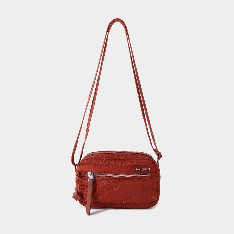 Red Brown Women's Hedgren Quilted Maia Mini Rfid Crossbody Bags | YHD6940DE