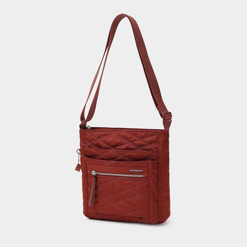 Red Brown Women's Hedgren Quilted Orva Rfid Crossbody Bags | ZBD6967TK