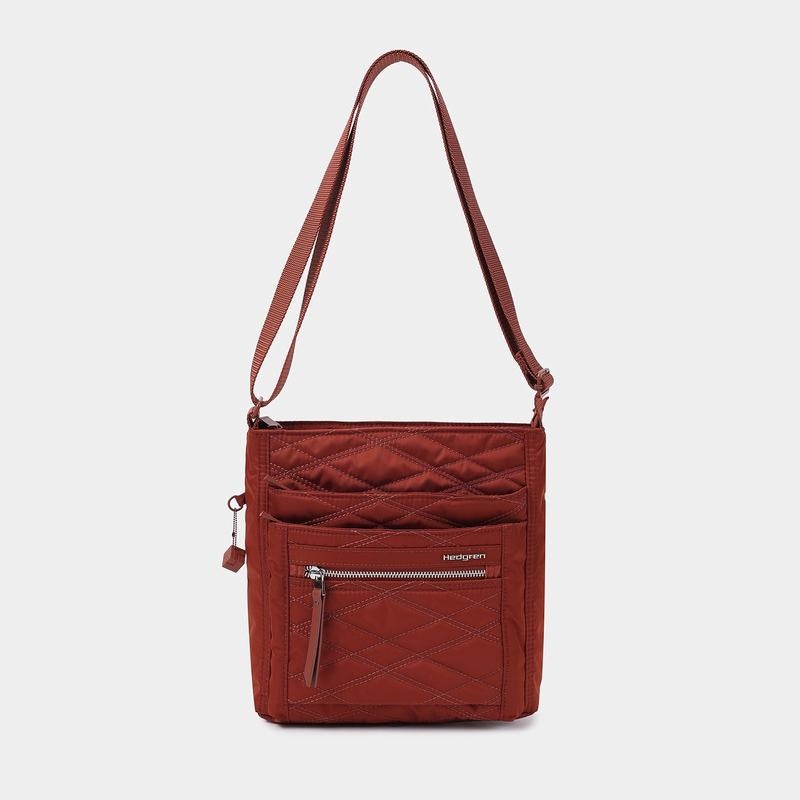 Red Brown Women's Hedgren Quilted Orva Rfid Crossbody Bags | ZBD6967TK