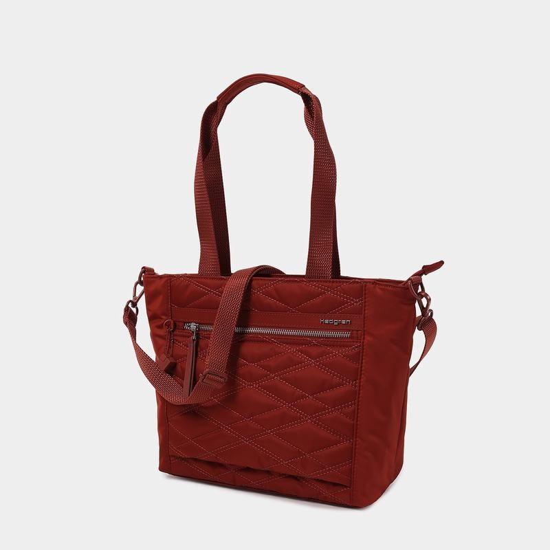 Red Brown Women's Hedgren Zoe Medium Rfid Tote Bags | VJI6623YZ