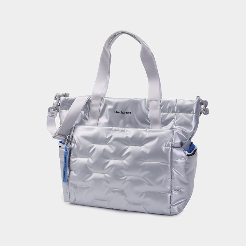 Silver Blue Women's Hedgren Puffer Tote Bags | AGL4378SS