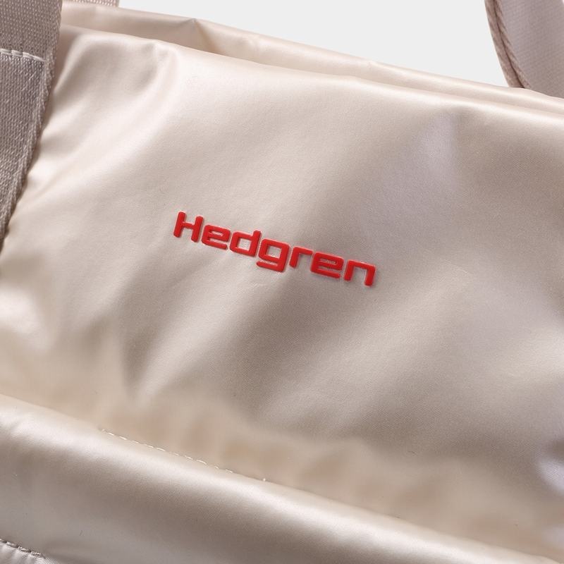 White Beige Women's Hedgren Puffer Tote Bags | ENH3650YB